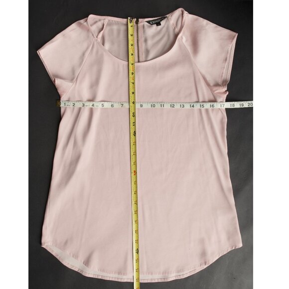 EXPRESS Blouse Silky Raglan Short Sleeve Round Neck Pastel Pink - Picture 7 of 9